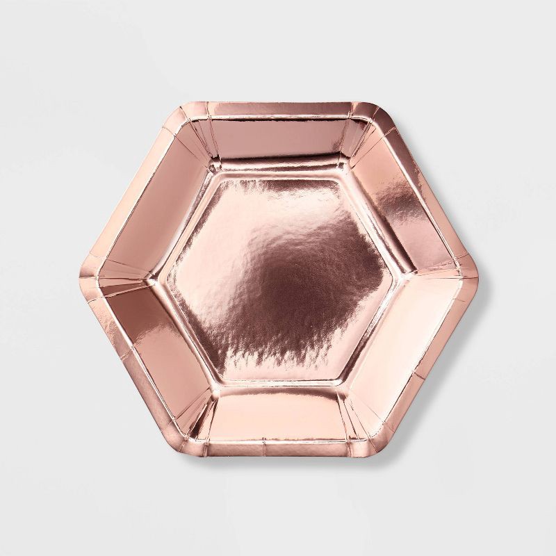 slide 1 of 3, 10ct Rose Gold Metallic Hex Shaped Snack Plates - Spritz™, 10 ct