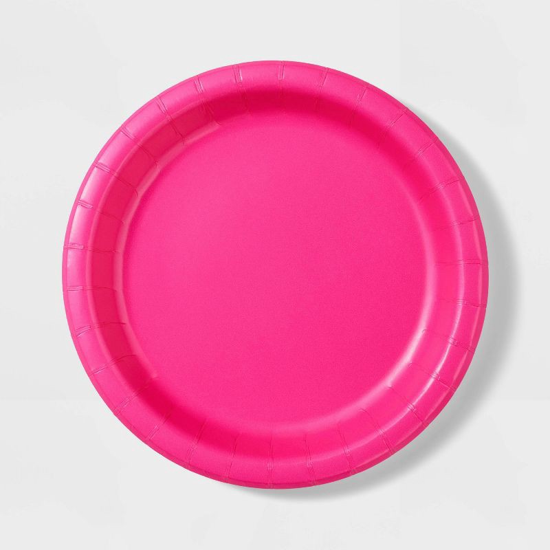 slide 1 of 3, 20ct 8.5" Disposable Dinner Plates Hot Pink - Spritz™, 20 ct