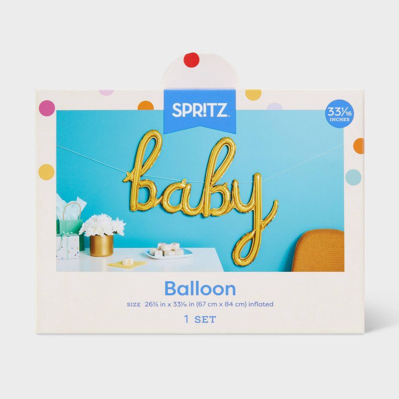 slide 5 of 5, "baby" Script Foil Balloon Banner Gold - Spritz™, 1 ct