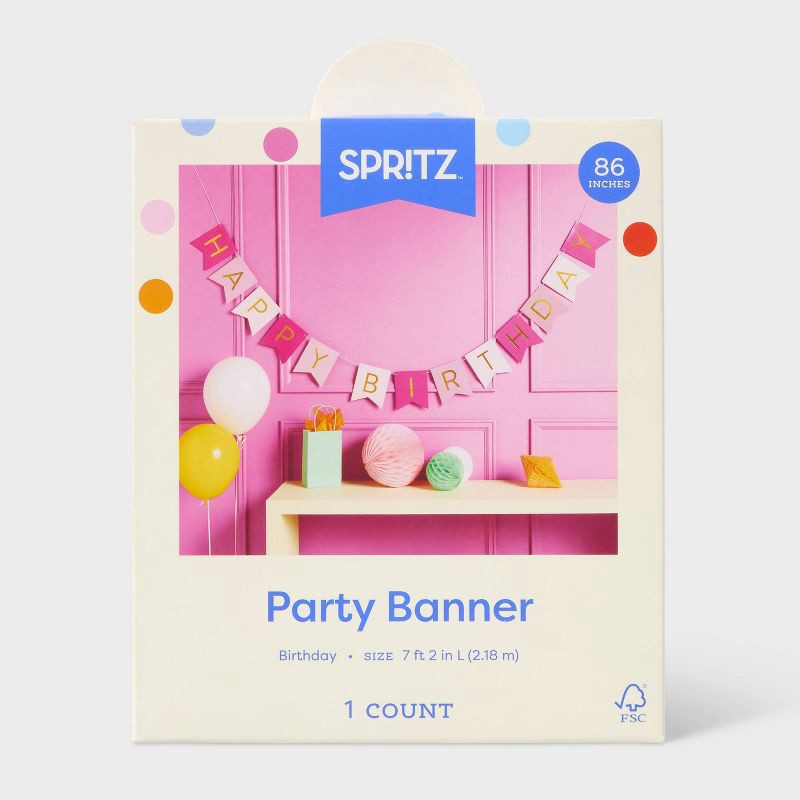 slide 4 of 4, Hot Pink Happy Birthday Banner - Spritz™, 1 ct