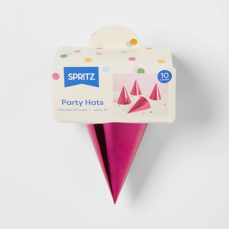 slide 3 of 4, 10ct 5" Metallic Foil Party Hats Hot Pink - Spritz™, 10 ct