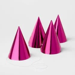 10ct 5" Metallic Foil Party Hats Hot Pink - Spritz™
