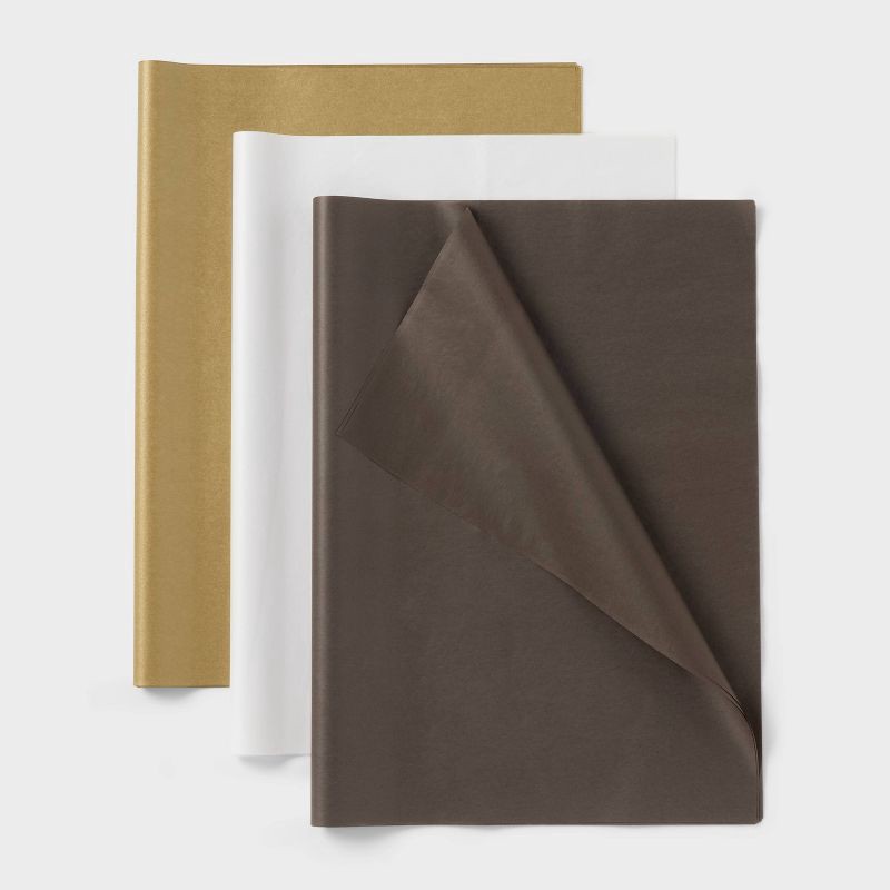 slide 1 of 3, 20ct Tissue Paper Gold/White/Brown - Spritz™: Solid Gift Packaging, 16.5" x 24", 20 Sheets, Black Tissue, 20 ct, 20 sheets