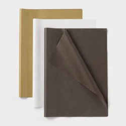 20ct Tissue Paper Gold/White/Brown - Spritz™: Solid Gift Packaging, 16.5" x 24", 20 Sheets, Black Tissue