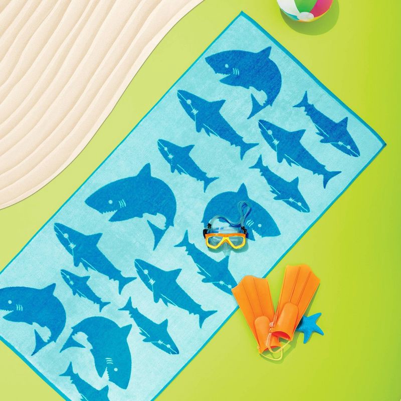 slide 2 of 4, Shark Beach Towel - Sun Squad™: 100% Cotton, Lightweight Terry Fabric, Machine Washable, for Pool & Swim, 1 ct