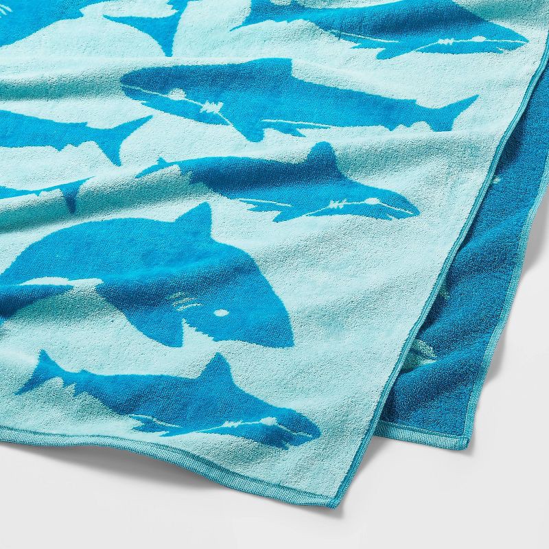 slide 3 of 4, Shark Beach Towel - Sun Squad™: 100% Cotton, Lightweight Terry Fabric, Machine Washable, for Pool & Swim, 1 ct