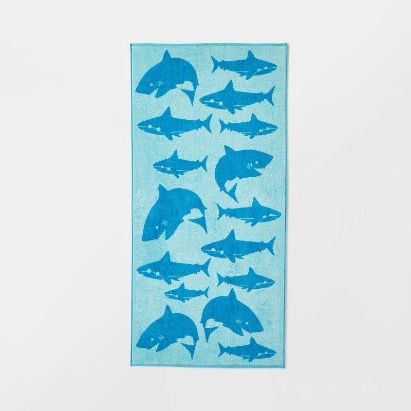 slide 1 of 4, Shark Beach Towel - Sun Squad™: 100% Cotton, Lightweight Terry Fabric, Machine Washable, for Pool & Swim, 1 ct