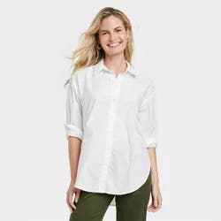 Women's Oversized Long Sleeve Collared Button-Down Shirt - Universal Thread™ White M: 100% Cotton, Lightweight Poplin, Machine Washable