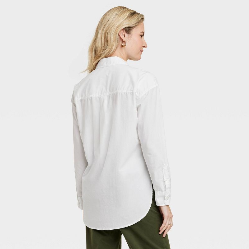 slide 2 of 3, Women's Oversized Long Sleeve Collared Button-Down Shirt - Universal Thread™ White L: Poplin, Below Hip Length, 1 ct