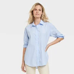Women's Oversized Long Sleeve Collared Button-Down Shirt - Universal Thread™ Blue L