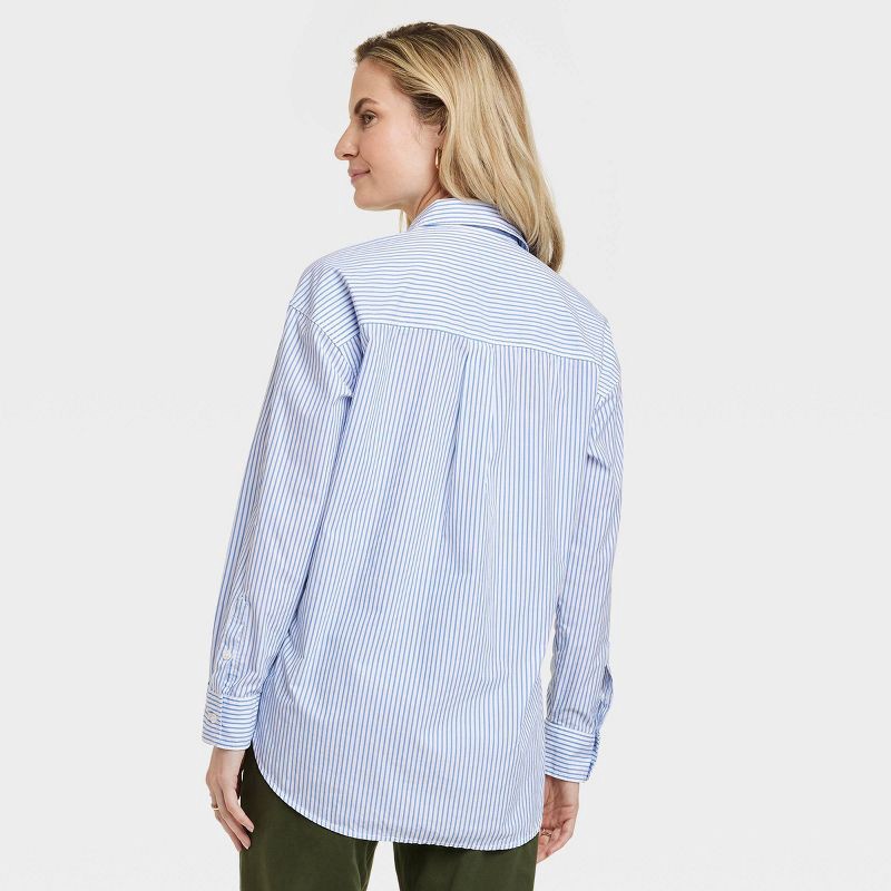 slide 2 of 3, Women's Oversized Long Sleeve Collared Button-Down Shirt - Universal Thread™ Blue Striped XL, 1 ct