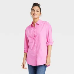 Women's Oversized Long Sleeve Collared Button-Down Shirt - Universal Thread™ Dark Pink XL