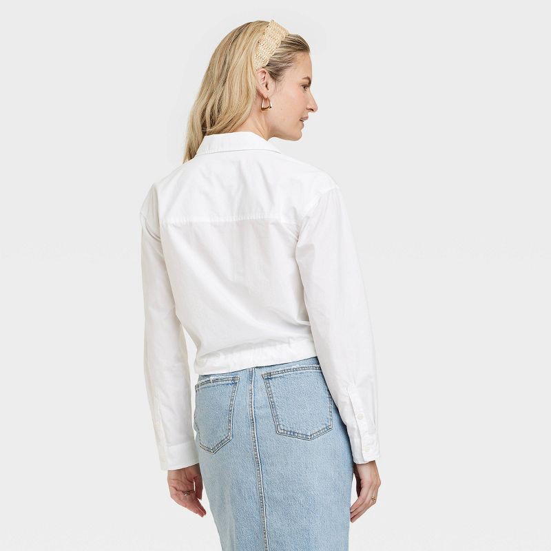 slide 3 of 3, Women's Long Sleeve Collared Button-Down Shirt - Universal Thread™ White L, 1 ct