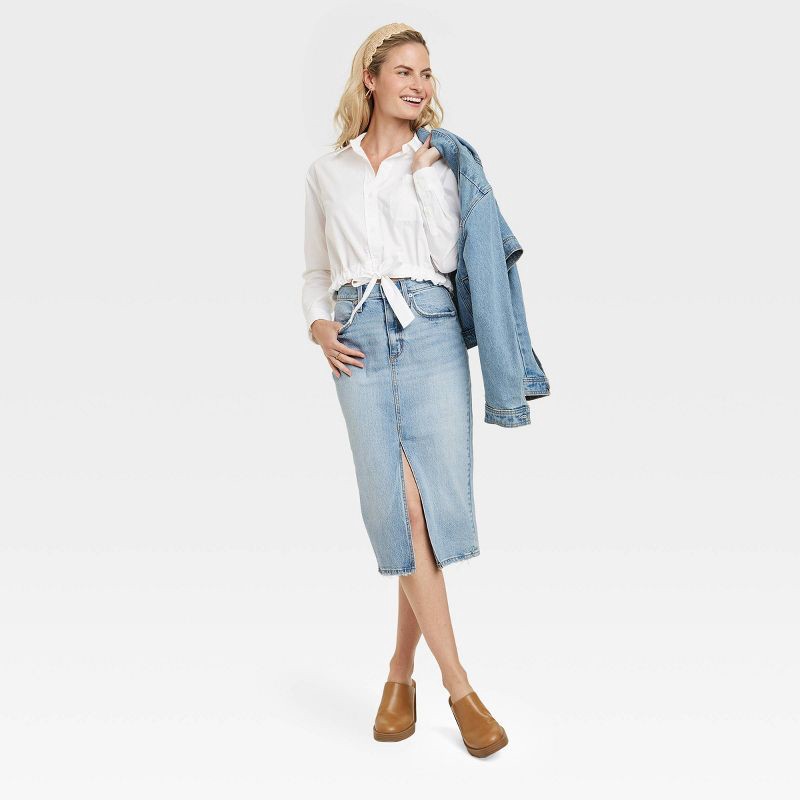 slide 2 of 3, Women's Long Sleeve Collared Button-Down Shirt - Universal Thread™ White L, 1 ct