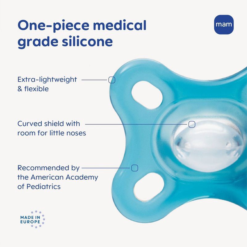 slide 3 of 8, MAM Comfort 1 Newborn Lightweight Silicone Pacifier - Boy - 2pk, 2 ct