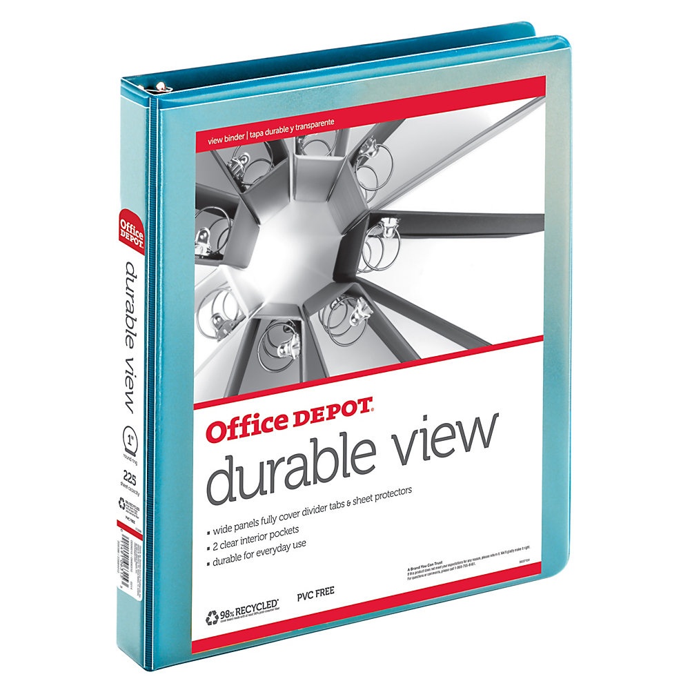 slide 1 of 1, Office Depot Brand Durable Round-Ring View Binder, 1'', Jeweler Blue, 1 ct