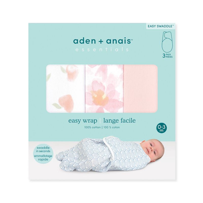 slide 2 of 9, aden + anais essentials Baby Girl 100% Cotton Zipless Easy 3pk Swaddle Wraps - Garden Floral 0-3m, 3 ct