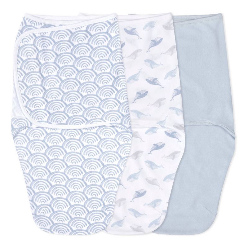 slide 1 of 8, aden + anais essentials Baby Boy 100% Cotton Zipless Easy 3pk Swaddle Wraps - At Sea 0-3m, 3 ct