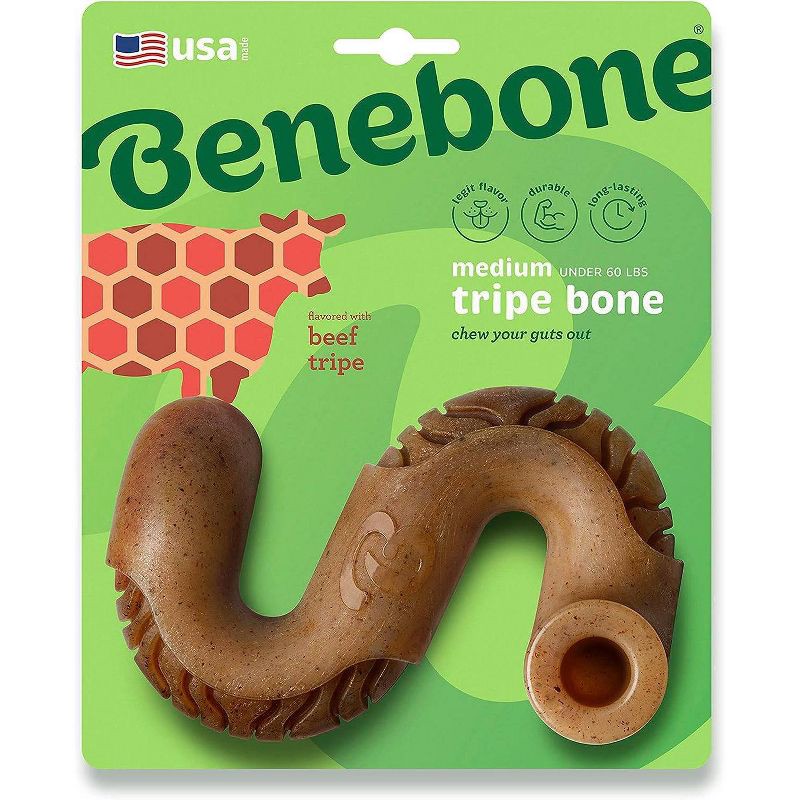 slide 1 of 6, Benebone Tripe Dog Bone Chew Toy - M, 1 ct