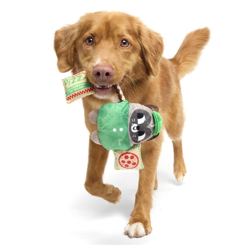 slide 4 of 7, BARK Pizza Delivery Raccoon Dog Plush Toy, 1 ct