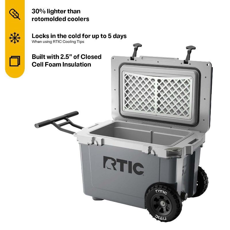 slide 2 of 13, RTIC Outdoors 52qt Ultra-Light Wheeled Hard Sided Cooler - Gray: Polypropylene Material, 78 Can Capacity, 52 qt, 78 can