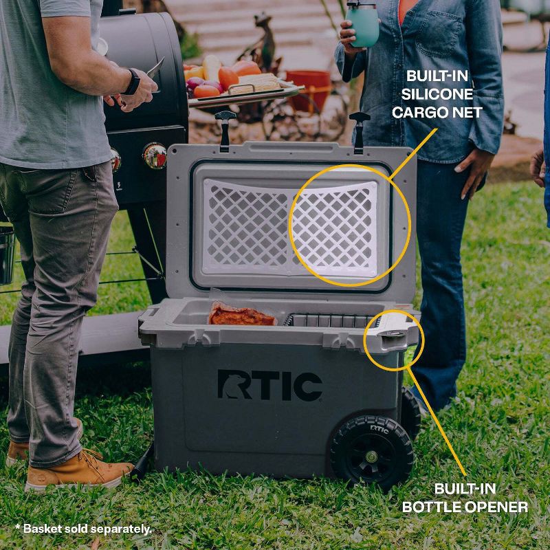 slide 3 of 13, RTIC Outdoors 52qt Ultra-Light Wheeled Hard Sided Cooler - Gray: Polypropylene Material, 78 Can Capacity, 52 qt, 78 can