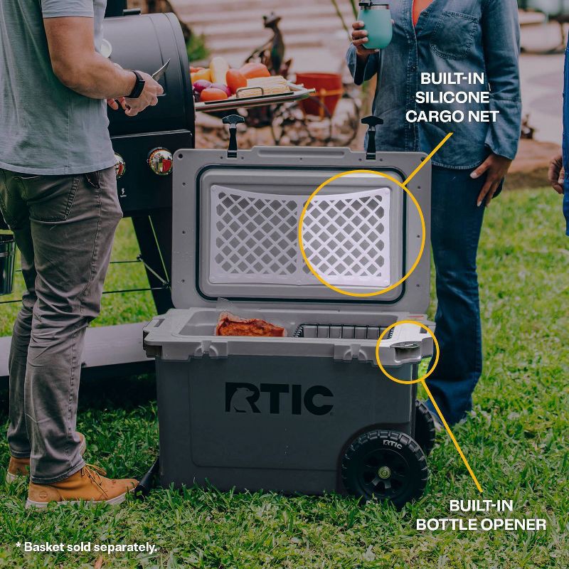 slide 11 of 13, RTIC Outdoors 52qt Ultra-Light Wheeled Hard Sided Cooler - Gray: Polypropylene Material, 78 Can Capacity, 52 qt, 78 can