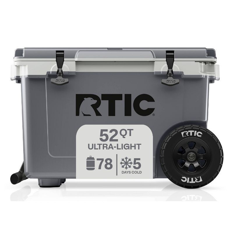 slide 1 of 13, RTIC Outdoors 52qt Ultra-Light Wheeled Hard Sided Cooler - Gray: Polypropylene Material, 78 Can Capacity, 52 qt, 78 can