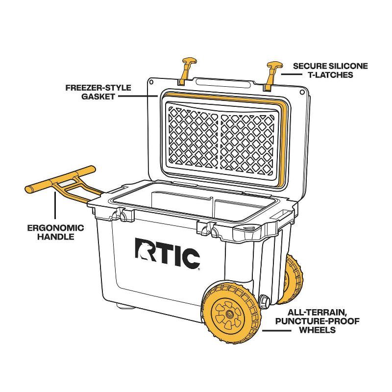 slide 10 of 13, RTIC Outdoors 52qt Ultra-Light Wheeled Hard Sided Cooler - Gray: Polypropylene Material, 78 Can Capacity, 52 qt, 78 can