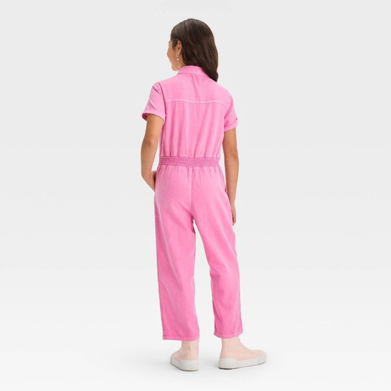 slide 2 of 3, Girls' Short Sleeve Utility Jumpsuit - Cat & Jack Pink M, 1 ct