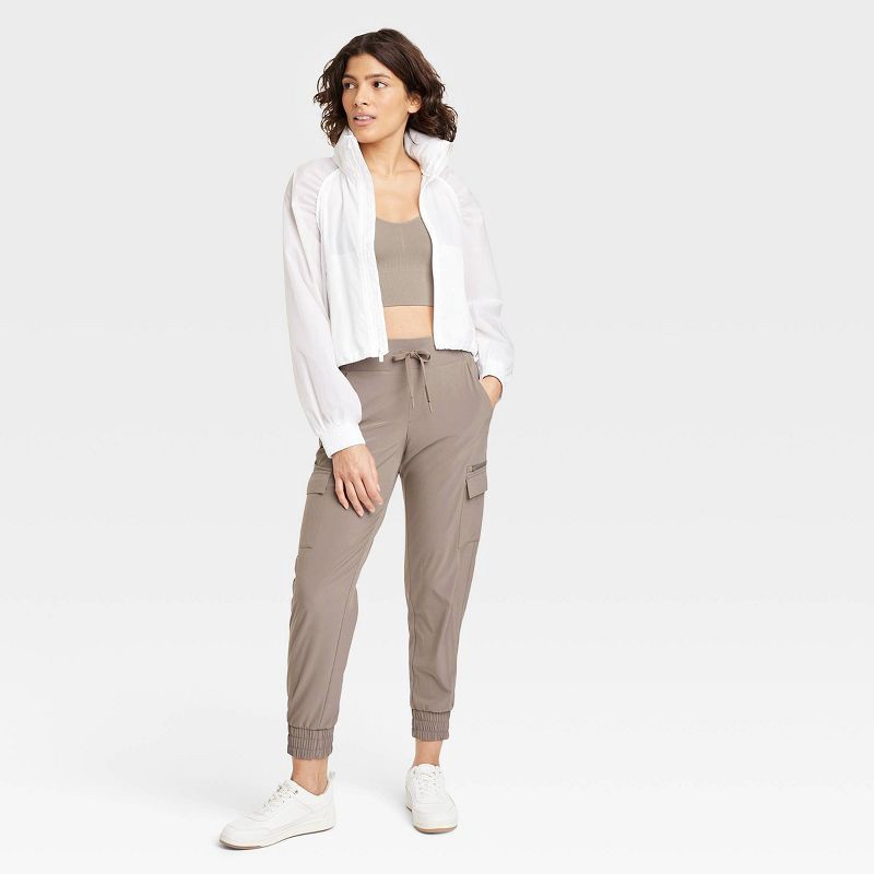 Women's Flex Woven Mid-Rise Cargo Joggers - All In Motion™ Taupe L