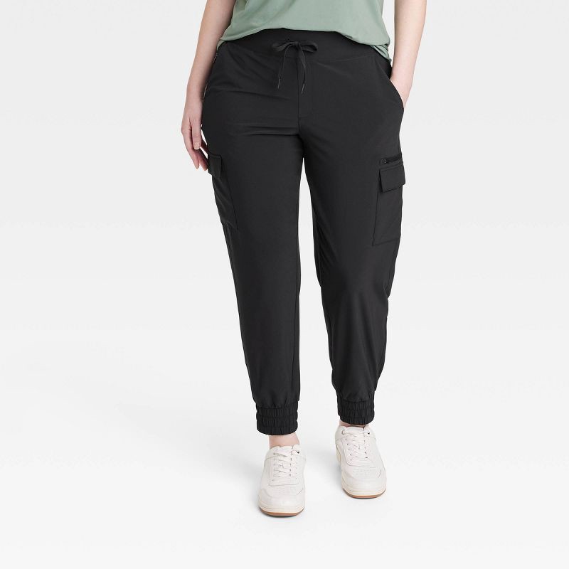 slide 3 of 5, Women's Active Light Mid-Rise Cargo Jogger Pants - All In Motion™ Black L, 1 ct