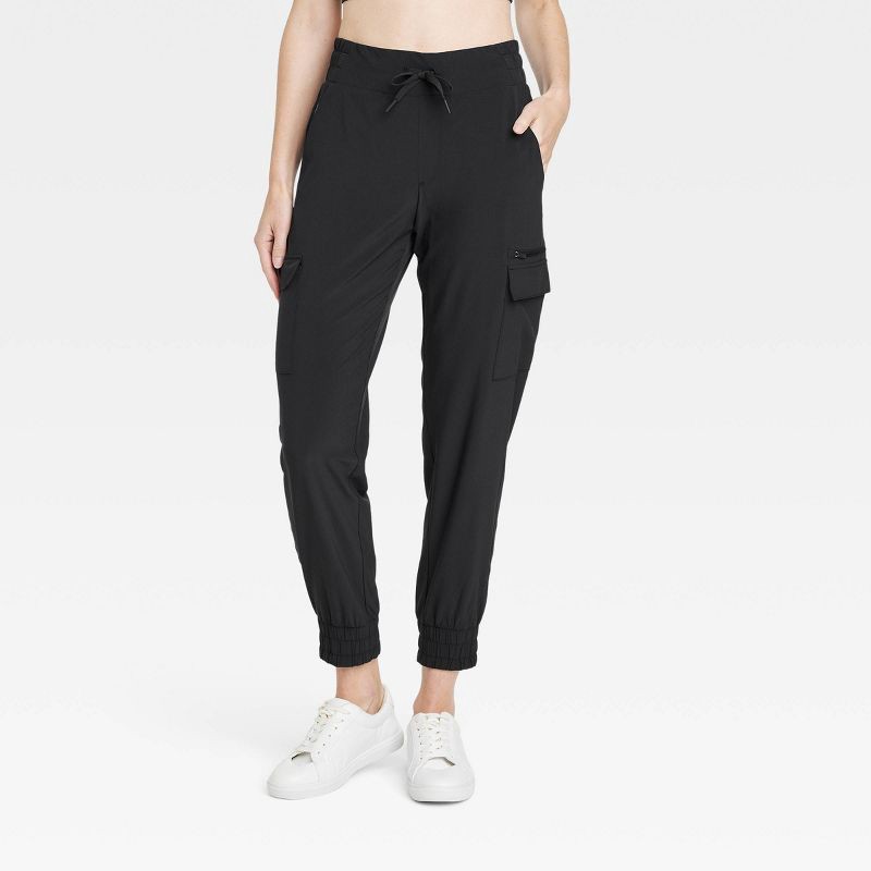 slide 1 of 5, Women's Active Light Mid-Rise Cargo Jogger Pants - All In Motion™ Black XL, 1 ct