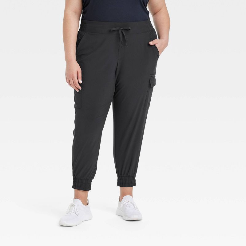 slide 1 of 3, Women's Active Light Mid-Rise Cargo Jogger Pants - All In Motion™ Black XXL, 1 ct