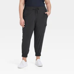 Women's Active Light Mid-Rise Cargo Jogger Pants - All In Motion™ Black XXL