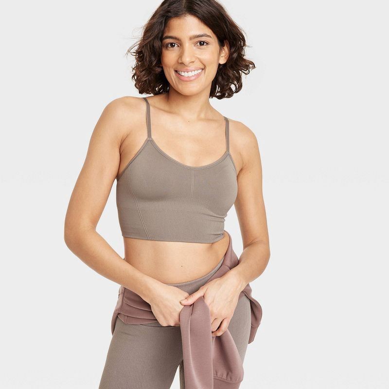 Women's Seamless Medium Support Cami Longline Sports Bra - All In Motion™  Taupe L 1 ct