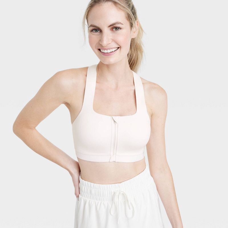 Women's Sculpt High Support Zip-Front Sports Bra - All In Motion™ Cream 34B