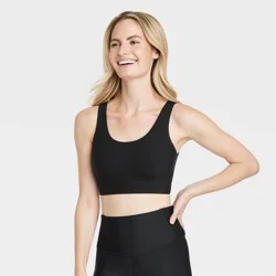 Women's Everyday Soft Medium Support Longline Sports Bra - All In Motion™ Black M: Moisture Wicking, Quick Drying
