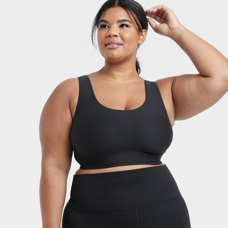 slide 4 of 5, Women's Everyday Soft Medium Support Longline Sports Bra - All In Motion™ Black XXL: Moisture Wicking, Quick Drying, 1 ct