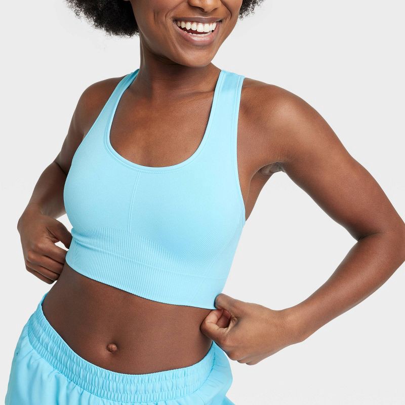 Women's Seamless Medium Support Racerback Midline Sports Bra - All In  Motion™ Light Blue M 1 ct