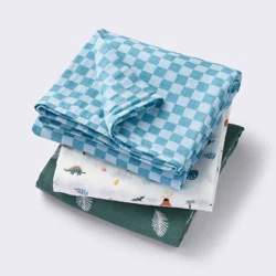Muslin Swaddle Baby Blanket - Dino Check - 3pk - Cloud Island™