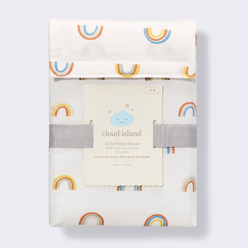 slide 4 of 4, Cotton Fitted Crib Sheet - Rainbows - Cloud Island™, 1 ct