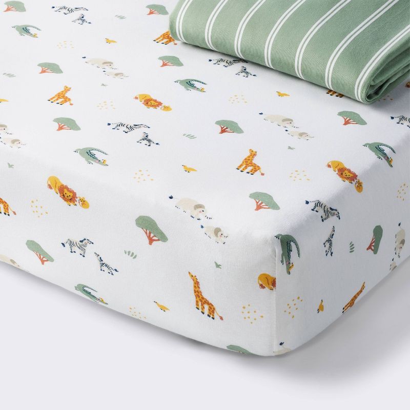 slide 1 of 4, Fitted Jersey Crib Sheet - Safari Stripes - 2pk - Cloud Island™, 2 ct