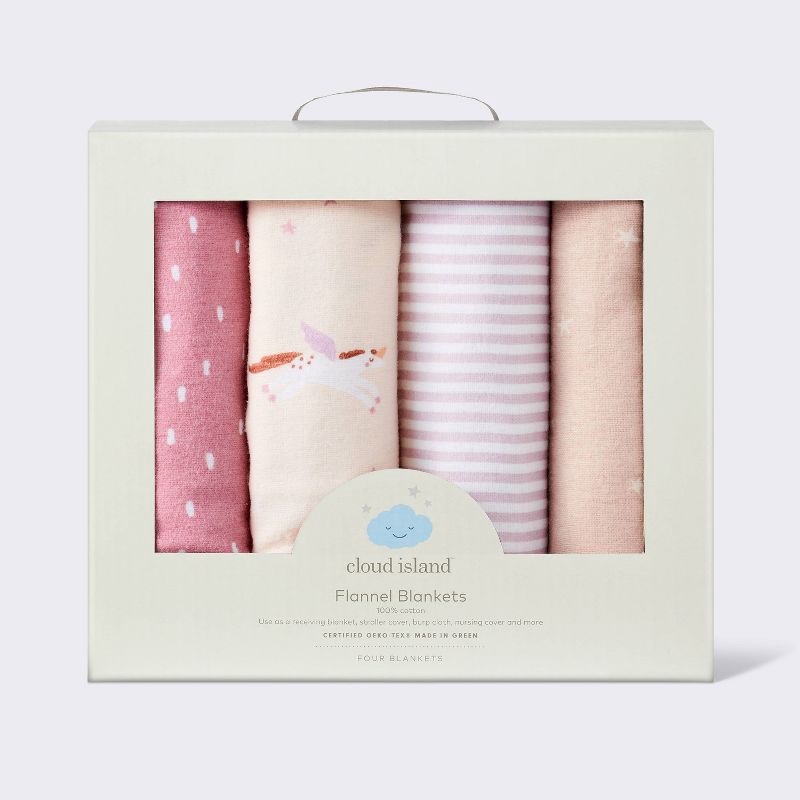 slide 4 of 4, Flannel Baby Blankets - Unicorns - 4pk - Cloud Island™, 4 ct