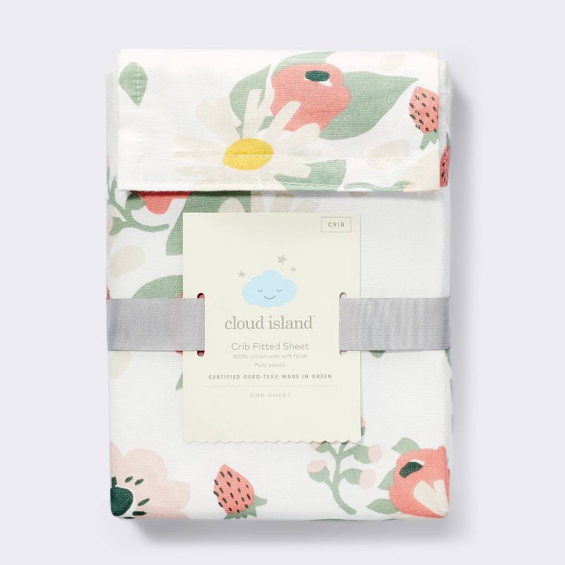 slide 4 of 4, Cotton Fitted Crib Sheet - Floral - Cloud Island™, 1 ct