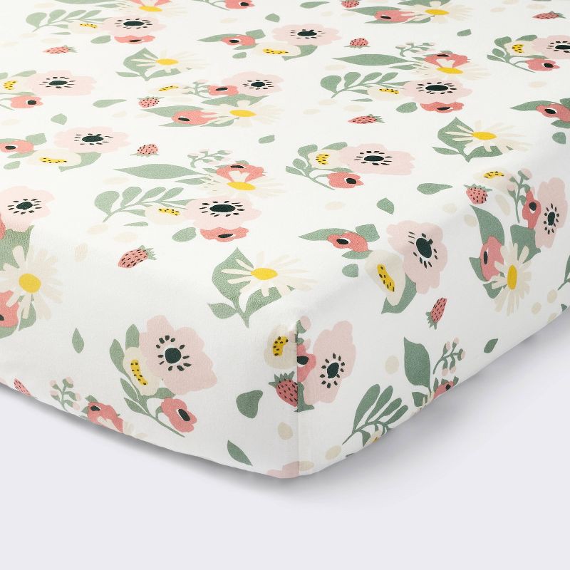 slide 1 of 4, Cotton Fitted Crib Sheet - Floral - Cloud Island™, 1 ct