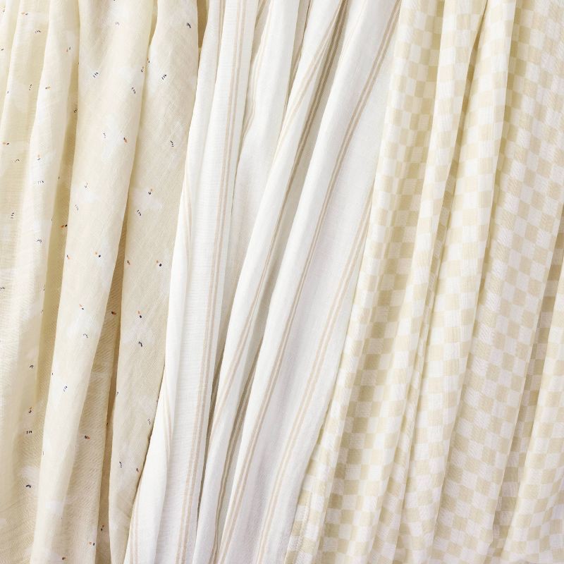 slide 3 of 4, Muslin Swaddle Baby Blanket - Birds Stripes - 3pk - Cloud Island™, 3 ct
