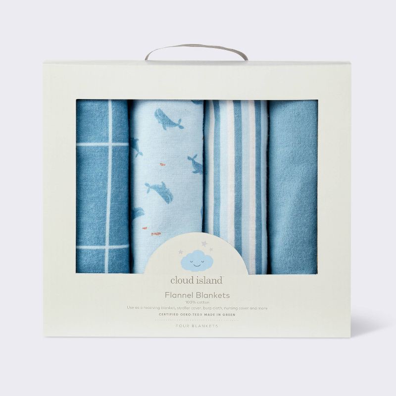 slide 4 of 4, Flannel Baby Blanket - Whales - 4pk - Cloud Island™, 4 ct