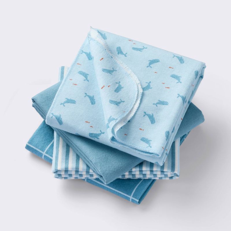 slide 1 of 4, Flannel Baby Blanket - Whales - 4pk - Cloud Island™, 4 ct