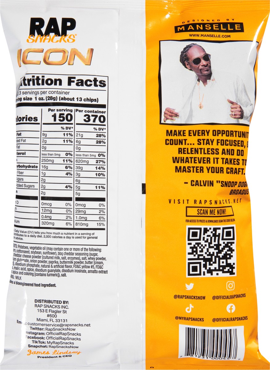 slide 3 of 9, Rap Snacks Snoop Dogg Bar-B-Que Cheddar Potato Chips 2.5 oz, 2.5 oz